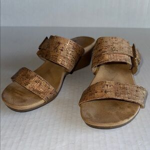 Vionic Cork Print Natoma Wedge Slide Sandals